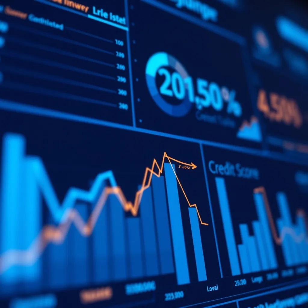 High-tech digital interface showing financial data graphs an