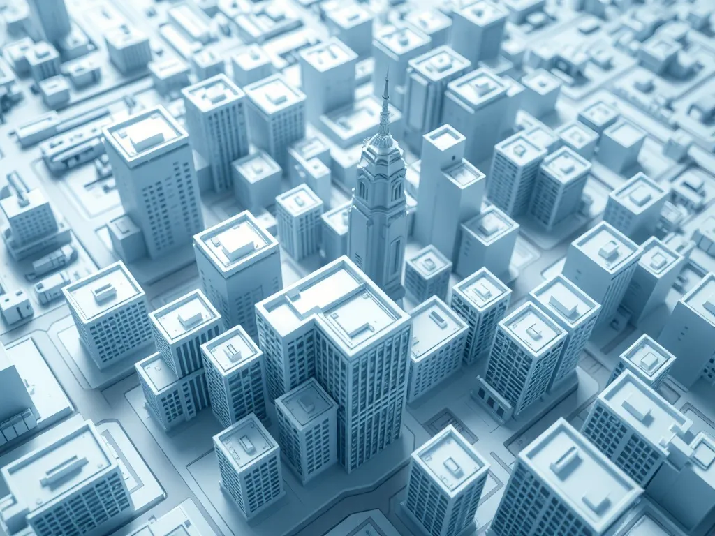 A high-angle shot of a clean, modern architectural model of