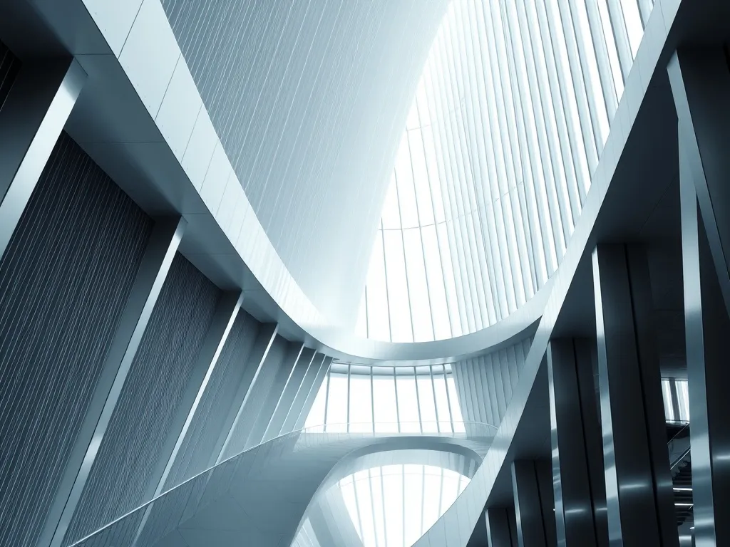 Abstract architectural lines and silver metallic structures