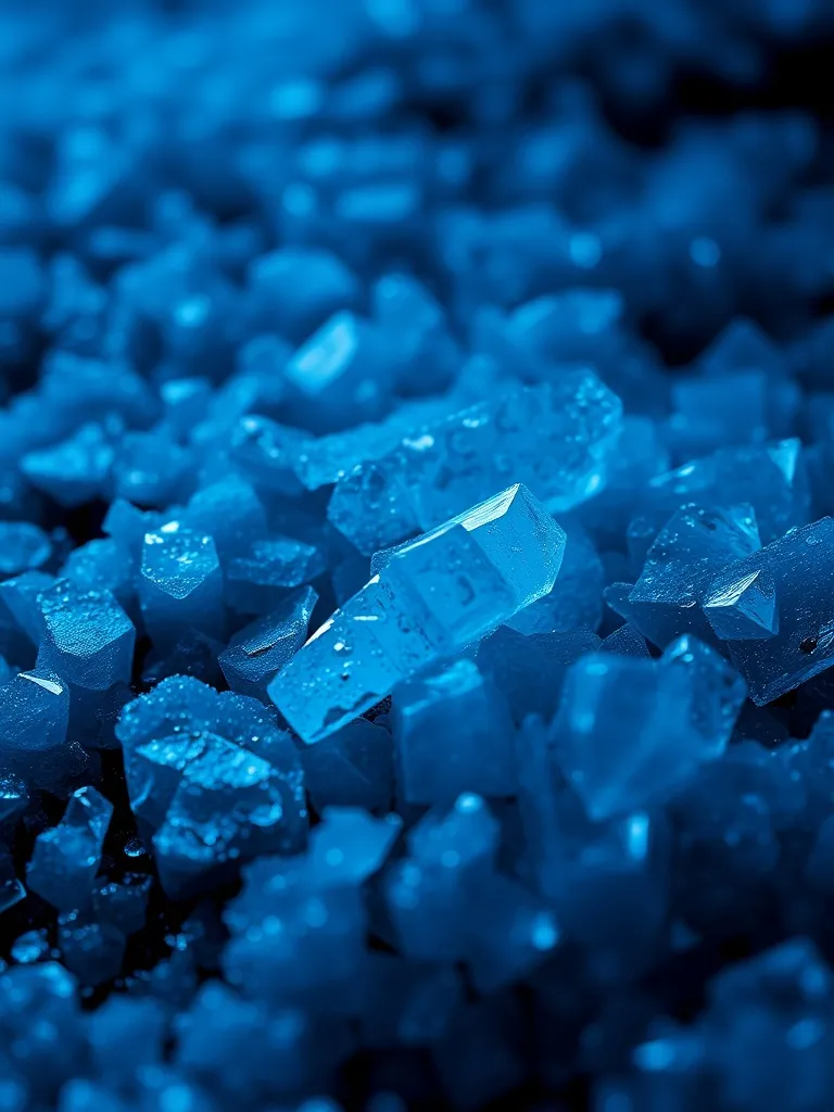 A high-contrast macro photograph of cold blue metallic textu